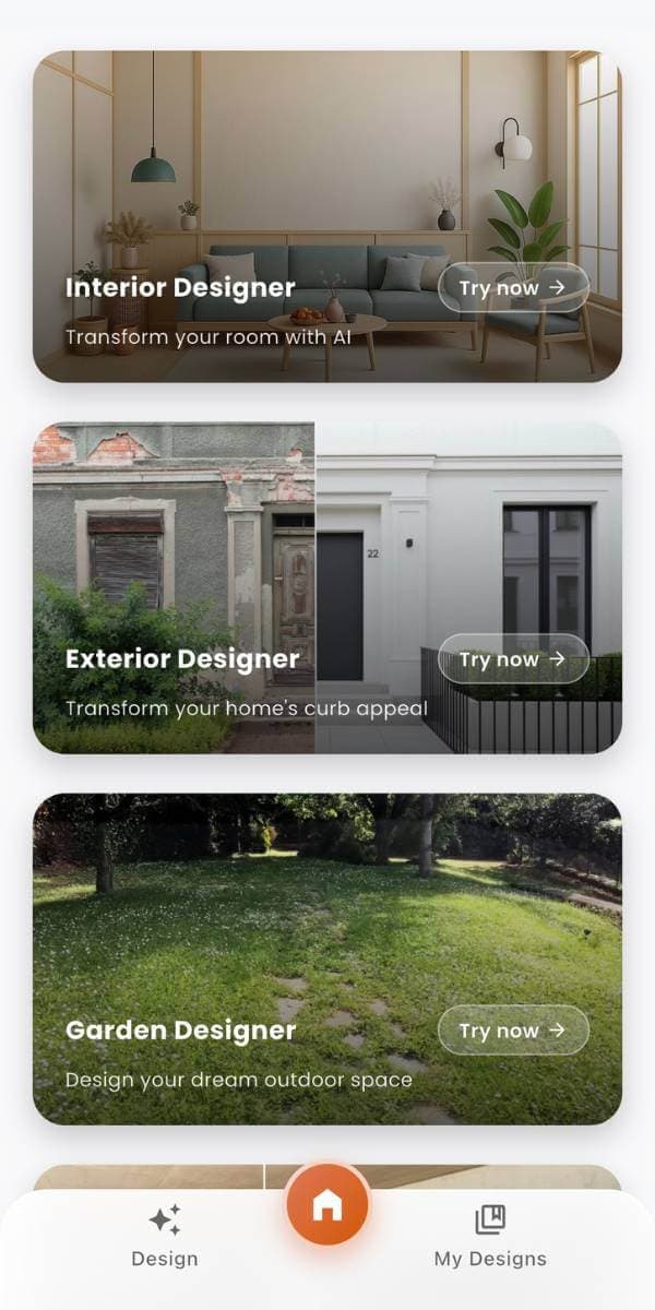 DecorAI app screen showing an AI-generated room redesign