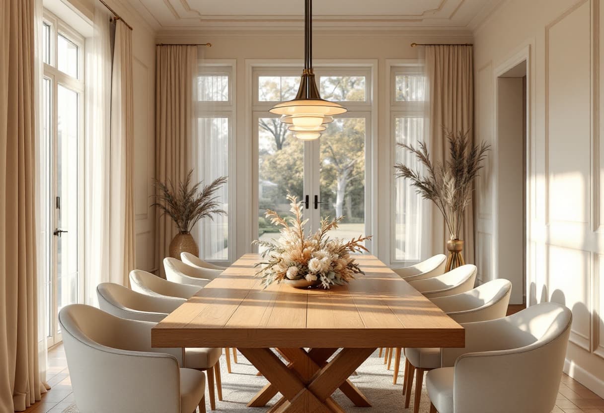 AI-designed elegant warm dining room